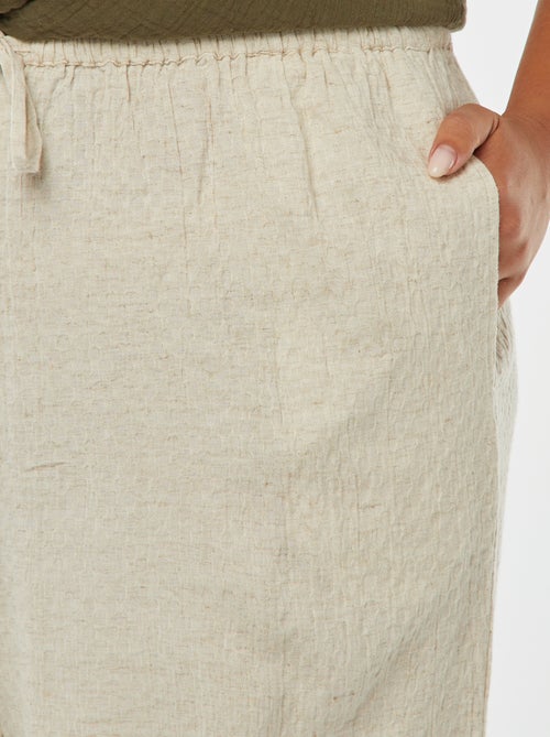 Pantalon large maille reliefée en lin mélangé - Kiabi