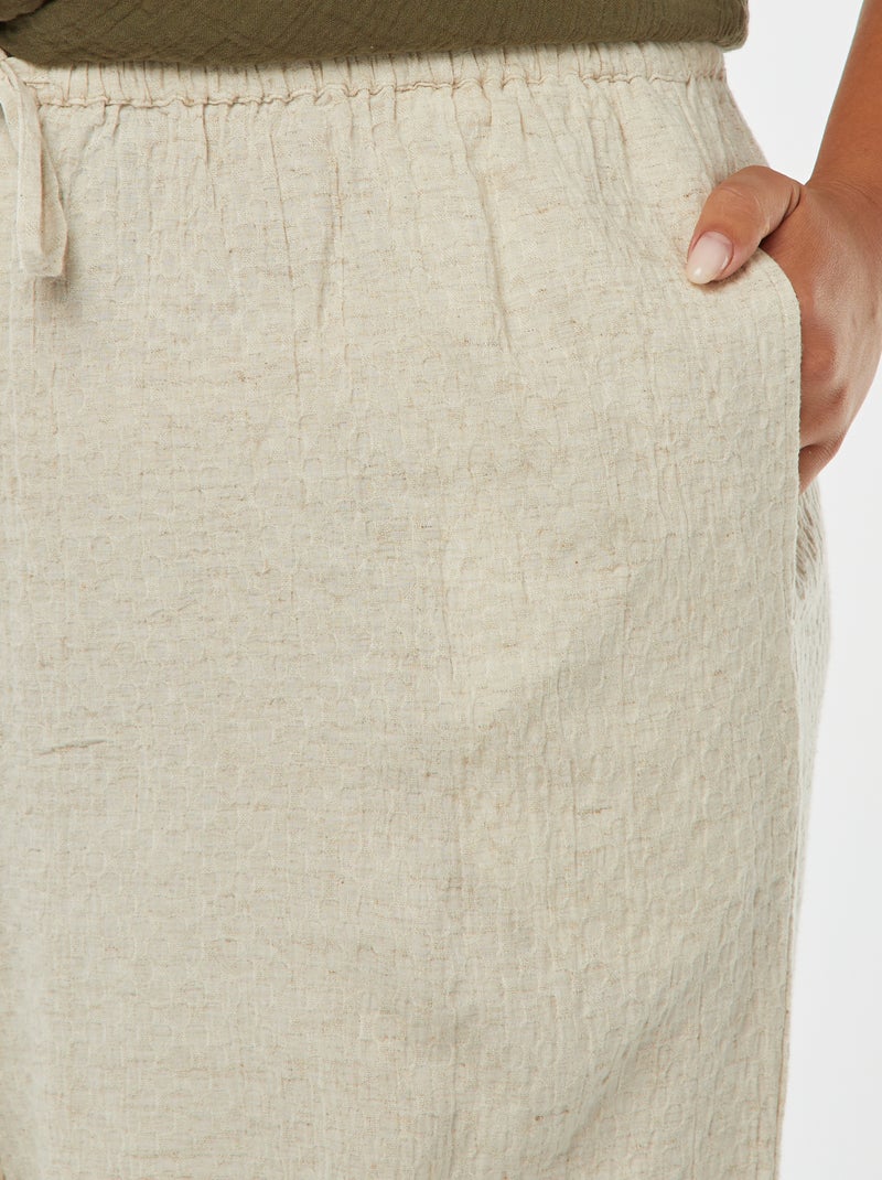 Pantalon large maille reliefée en lin mélangé Beige - Kiabi