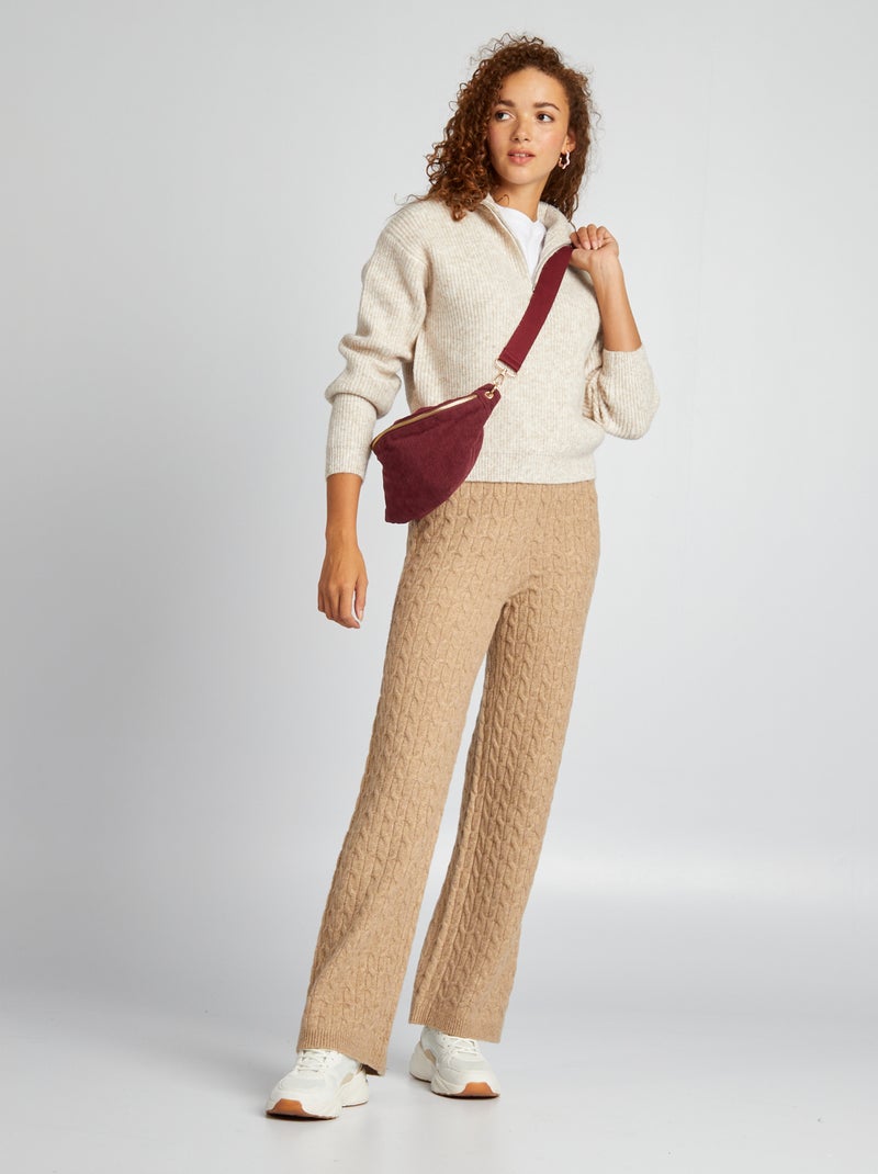 Pantalon large maille torsade Marron - Kiabi