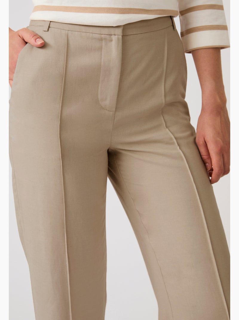 Pantalon large mélange lin - Damart Marron - Kiabi