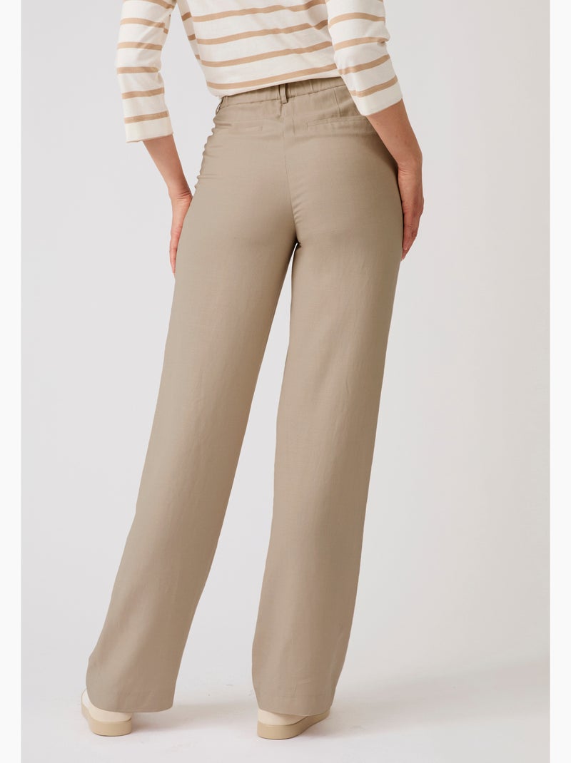 Pantalon large mélange lin - Damart Marron - Kiabi