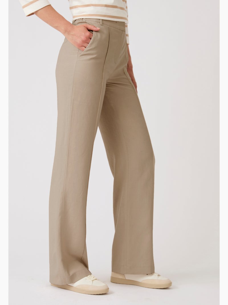 Pantalon large mélange lin - Damart Marron - Kiabi