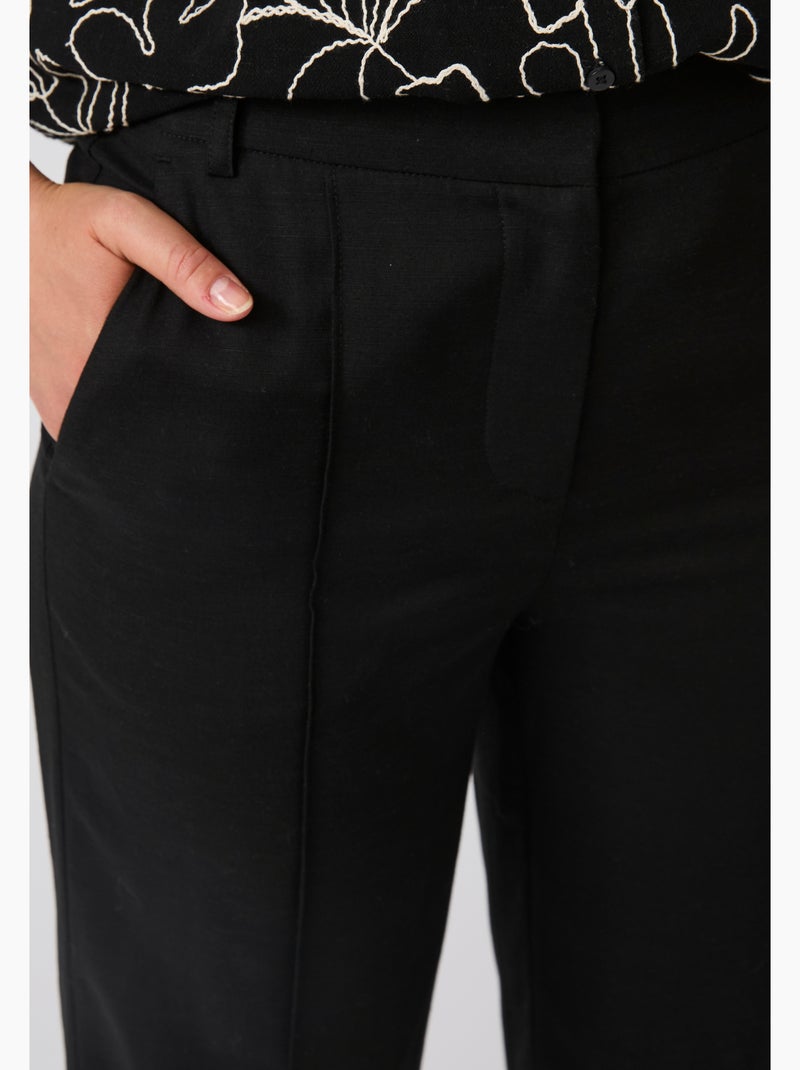 Pantalon large mélange lin - Damart Noir - Kiabi