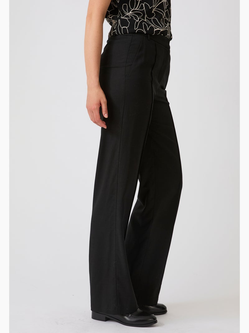 Pantalon large mélange lin - Damart Noir - Kiabi