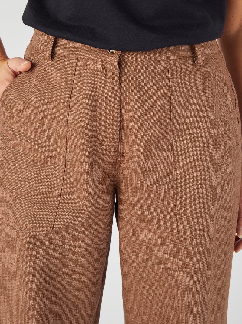 Pantalon large mélange lin et coton - Damart Marron - Kiabi
