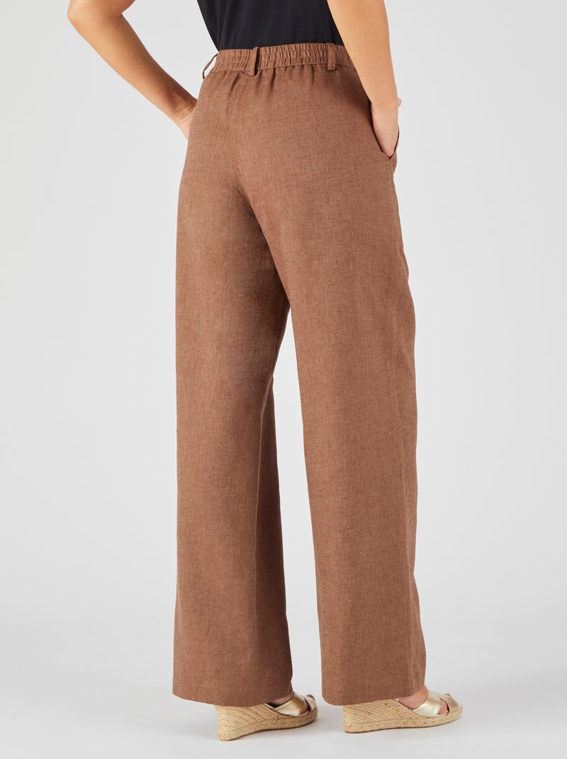Pantalon large mélange lin et coton - Damart Marron - Kiabi