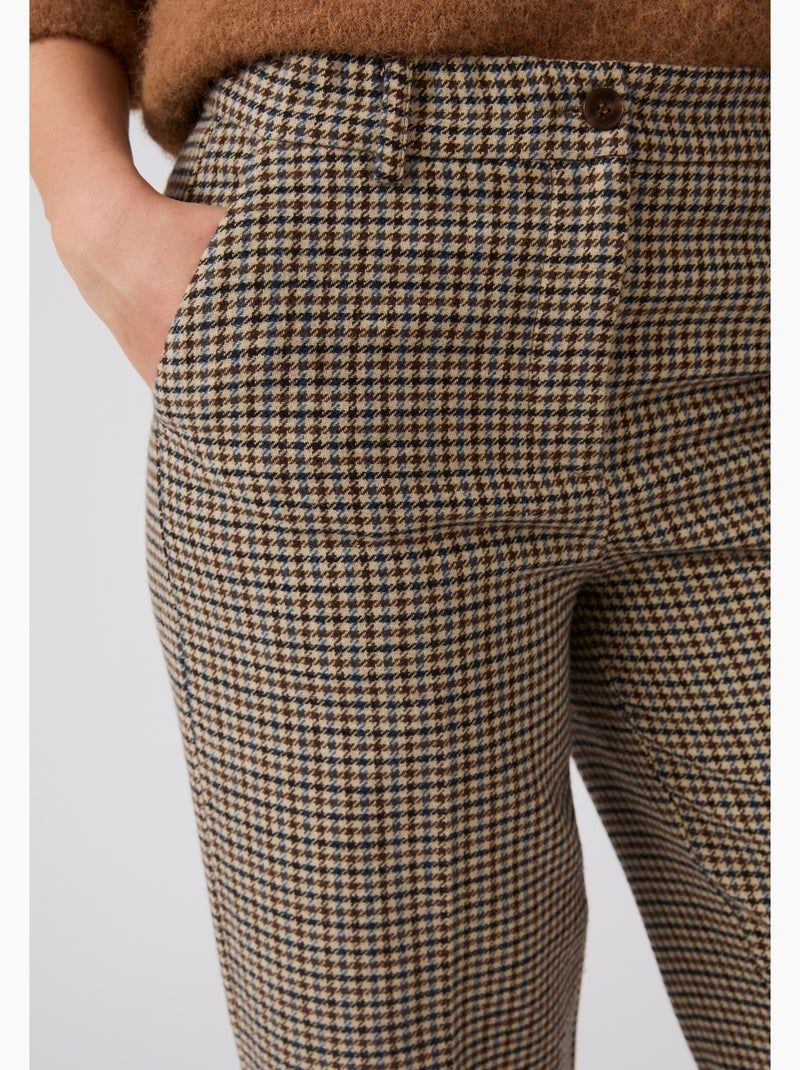 Pantalon large motif pied-de-poule - Damart Marron - Kiabi