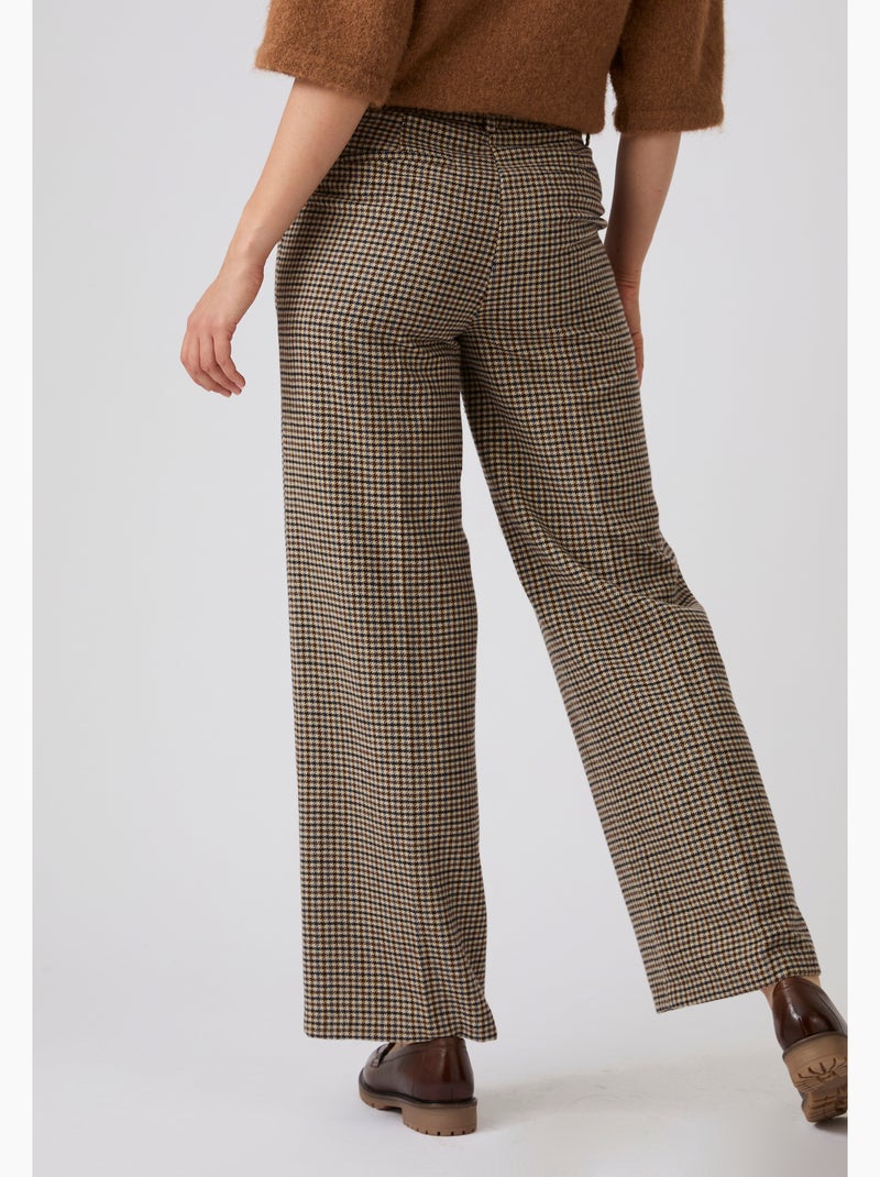 Pantalon large motif pied-de-poule - Damart Marron - Kiabi