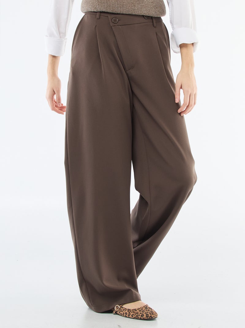 Pantalon large ouverture asymétrique Marron - Kiabi