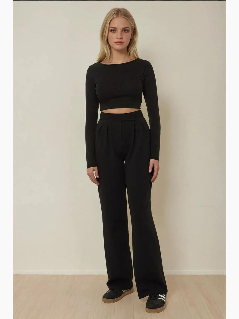 Pantalon large plissé à fermeture velcro à la taille hiccup Noir - Kiabi