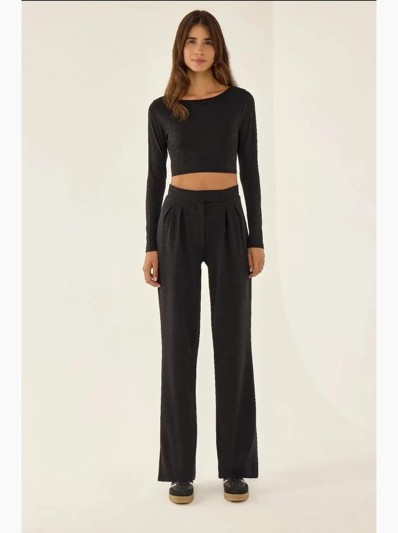 Pantalon large plissé à fermeture velcro à la taille hiccup Noir - Kiabi