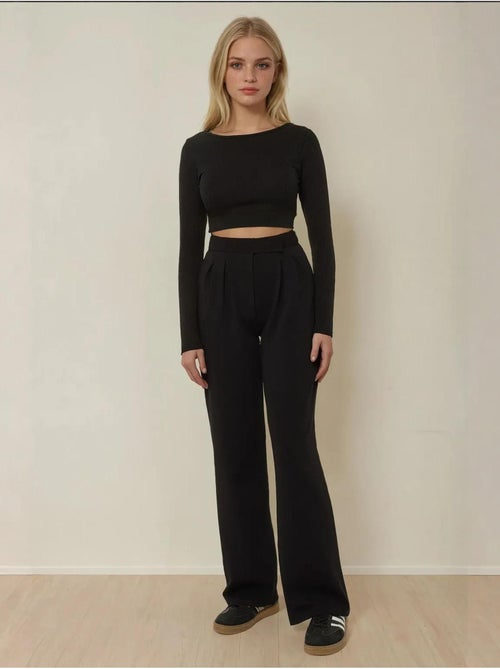 Pantalon large plissé à fermeture velcro à la taille - Kiabi