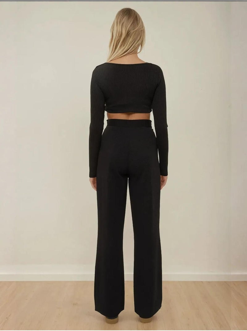 Pantalon large plissé à fermeture velcro à la taille Noir - Kiabi