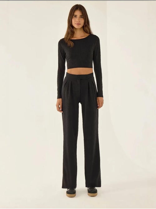 Pantalon large plissé à fermeture velcro à la taille - Kiabi