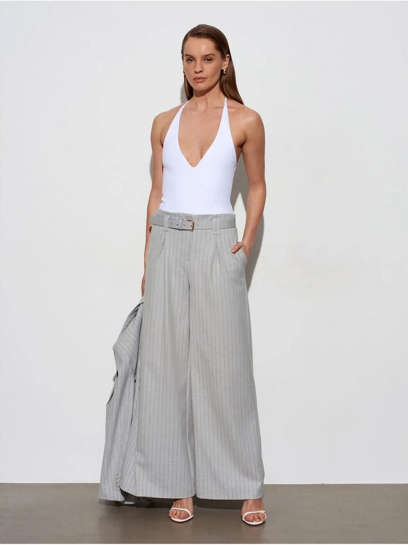 Pantalon large plissé à rayures dilvin Gris clair - Kiabi