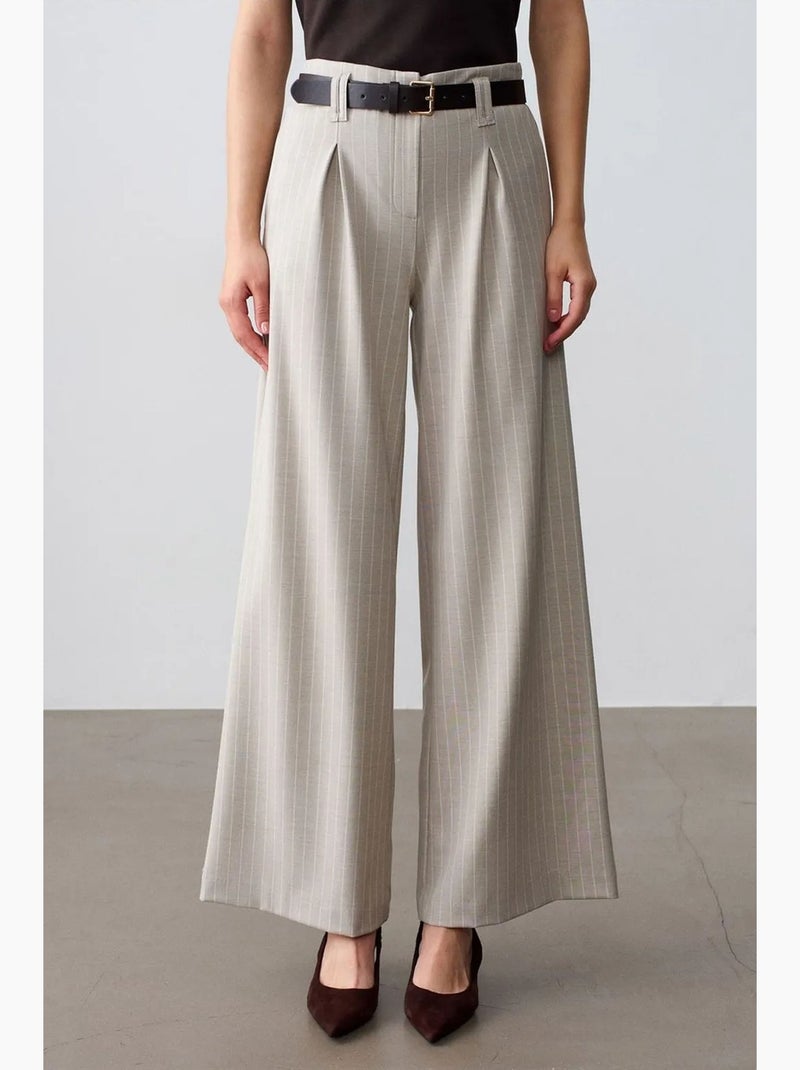 Pantalon large plissé à rayures dilvin Sable - Kiabi