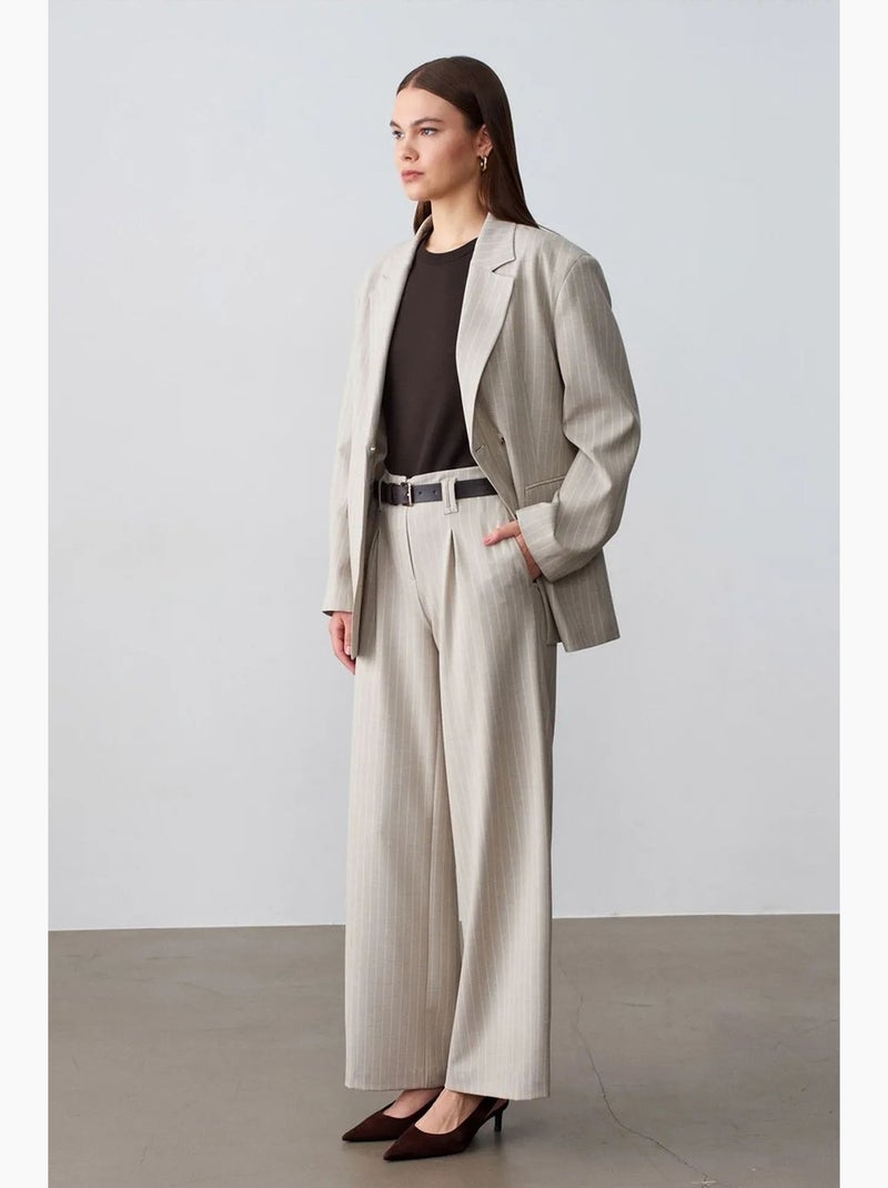 Pantalon large plissé à rayures dilvin Sable - Kiabi