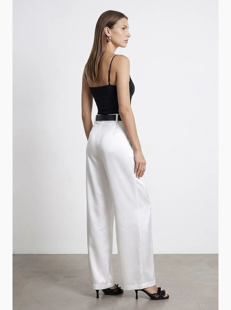 Pantalon large plissé à taille haute dilvin Blanc - Kiabi