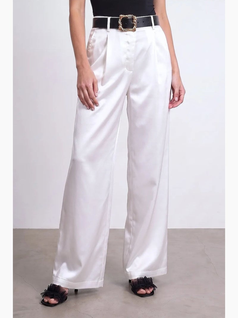 Pantalon large plissé à taille haute dilvin Blanc - Kiabi