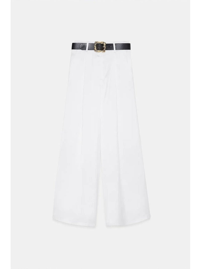 Pantalon large plissé à taille haute dilvin Blanc - Kiabi
