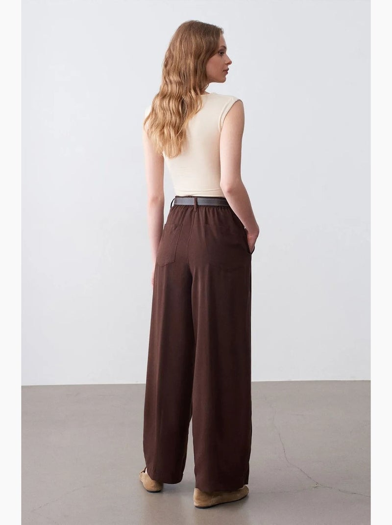 Pantalon large plissé dilvin Marron chocolat - Kiabi