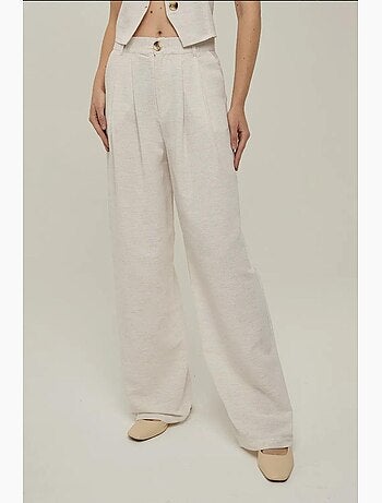 Pantalon large plissé effet lin hiccup