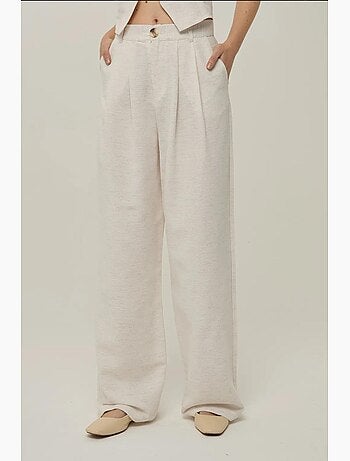 Pantalon large plissé effet lin hiccup