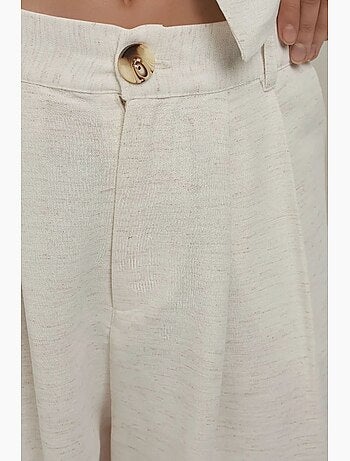 Pantalon large plissé effet lin hiccup
