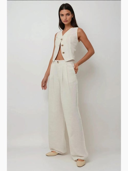 Pantalon large plissé effet lin hiccup - Kiabi