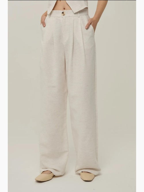 Pantalon large plissé effet lin hiccup - Kiabi