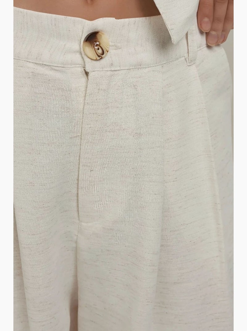 Pantalon large plissé effet lin hiccup Crème - Kiabi
