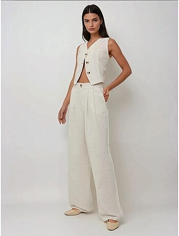 Pantalon large plissé en lin