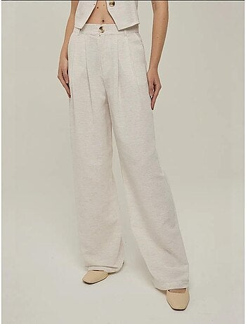 Pantalon large plissé en lin
