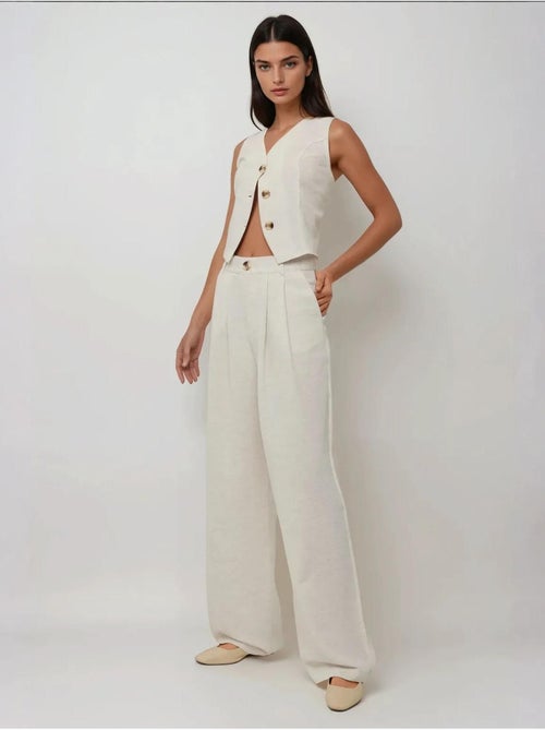 Pantalon large plissé en lin - Kiabi