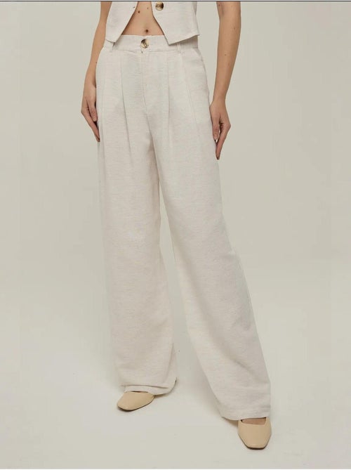 Pantalon large plissé en lin - Kiabi