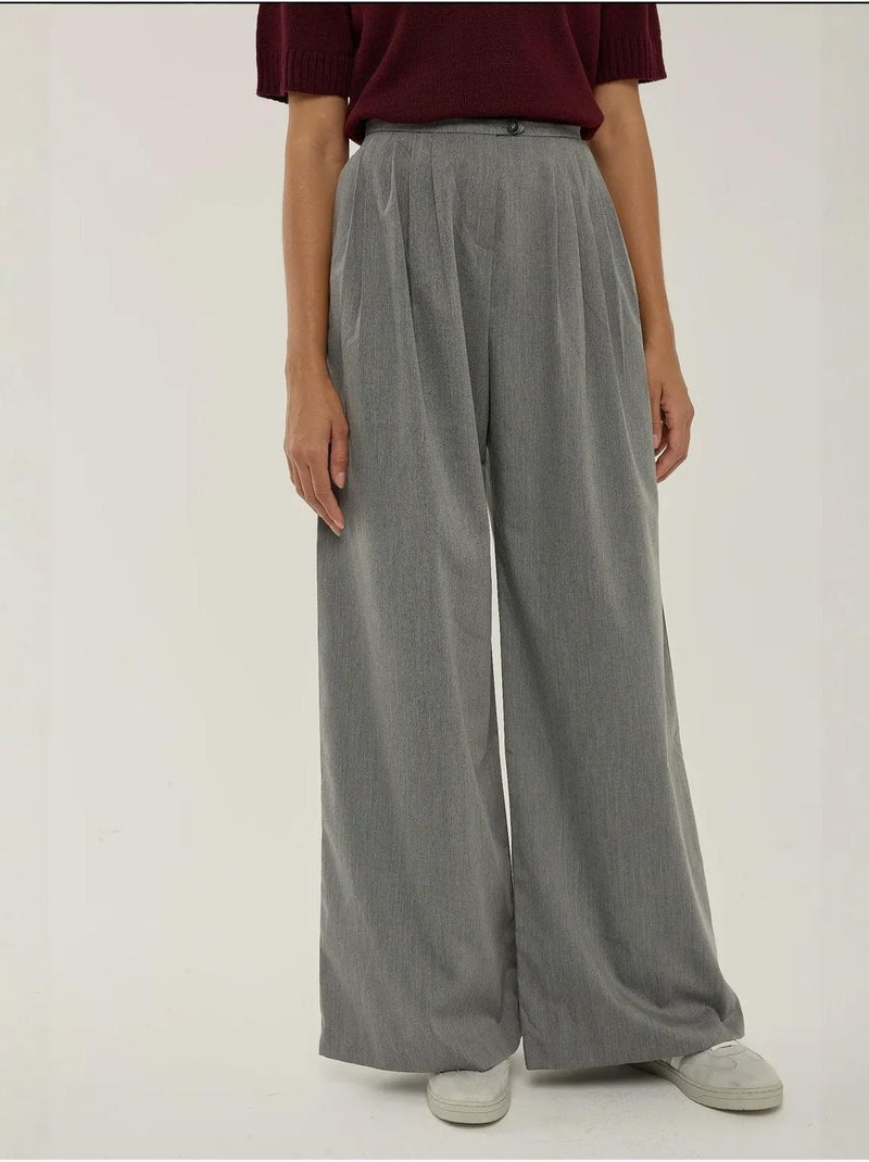 Pantalon large plissé Gris - Kiabi