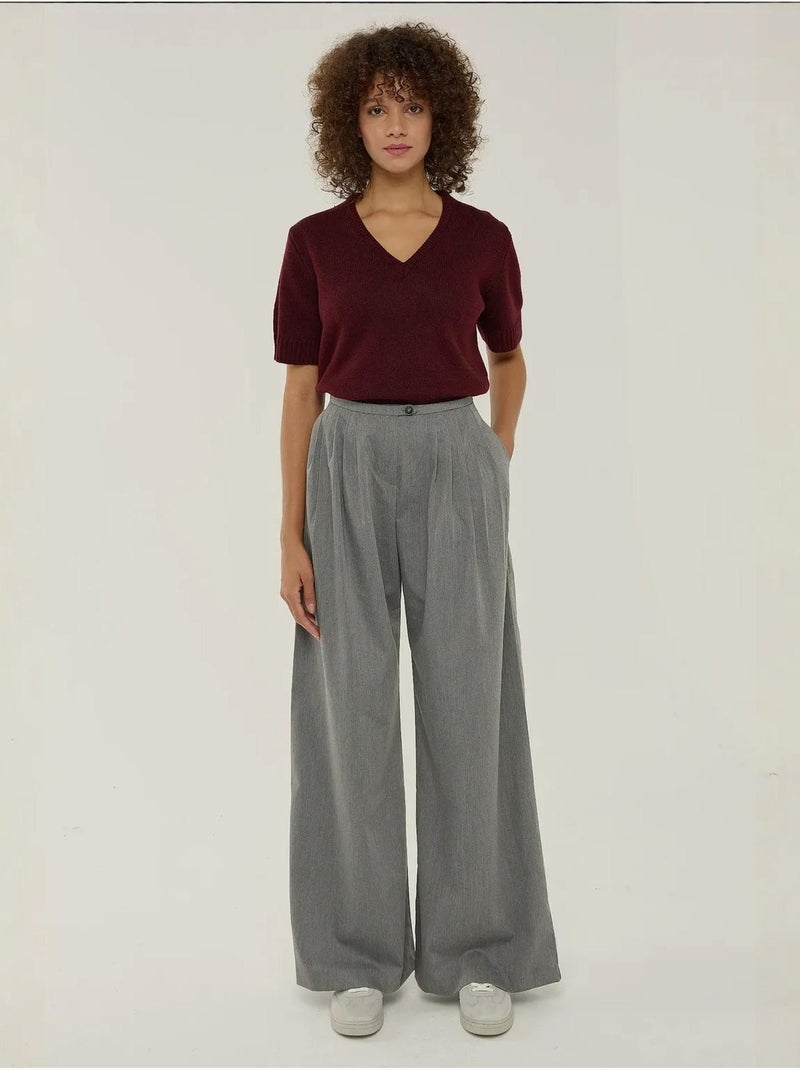 Pantalon large plissé Gris - Kiabi