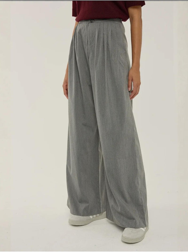Pantalon large plissé Gris - Kiabi