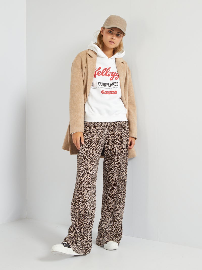 Pantalon large plissé 'léopard' Beige/noir - Kiabi