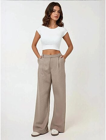Pantalon large plissé taille haute