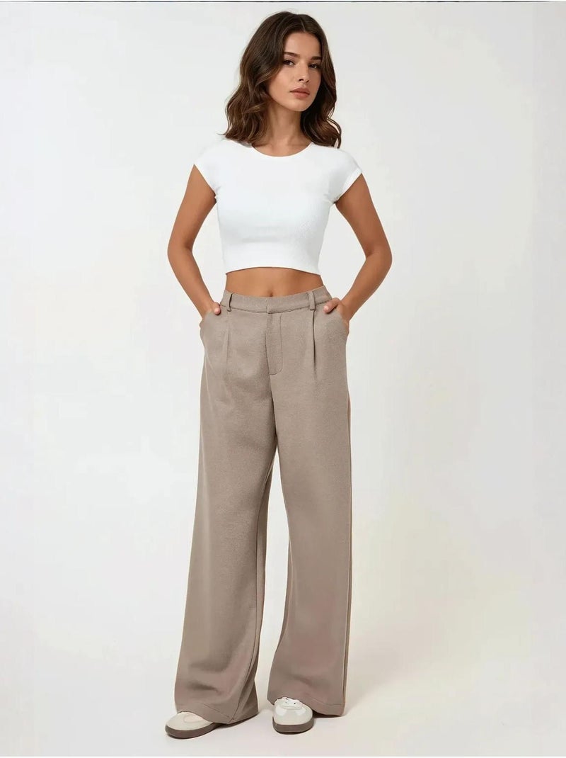 Pantalon large plissé taille haute Beige naturel - Kiabi