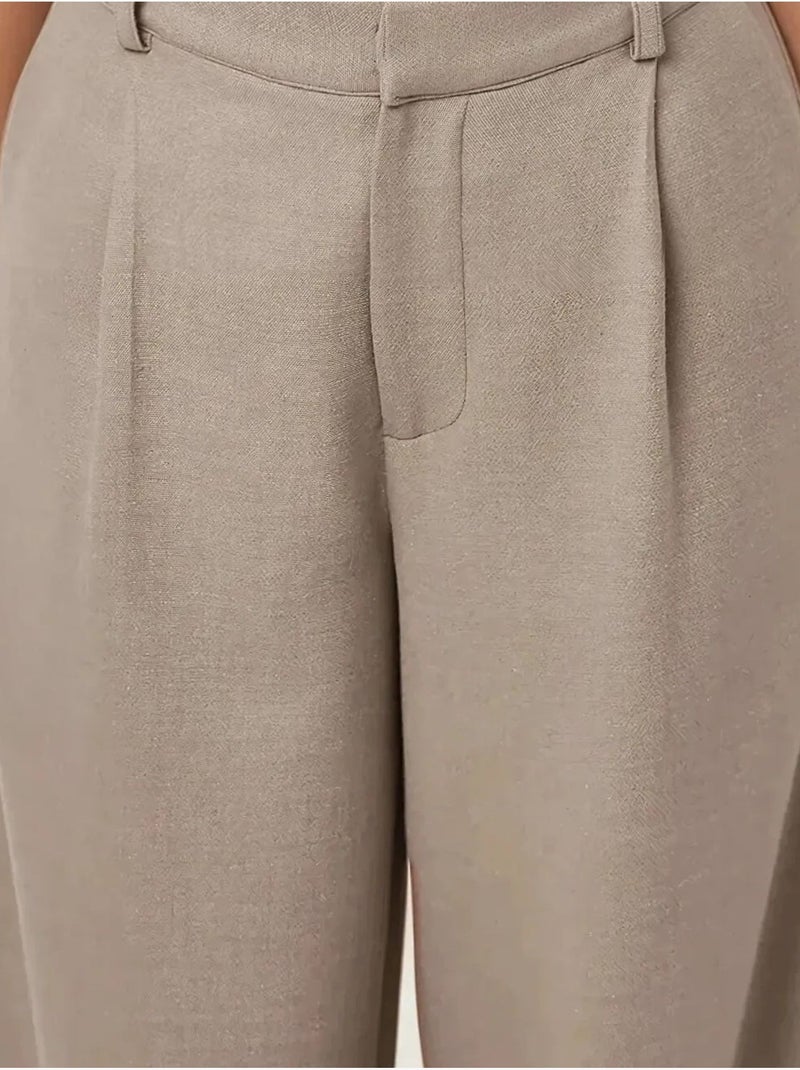 Pantalon large plissé taille haute Beige naturel - Kiabi