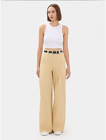 Pantalon large plissé taille haute