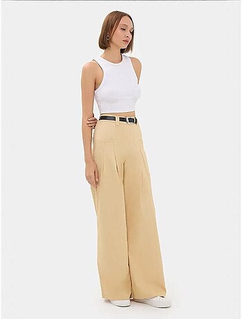 Pantalon large plissé taille haute