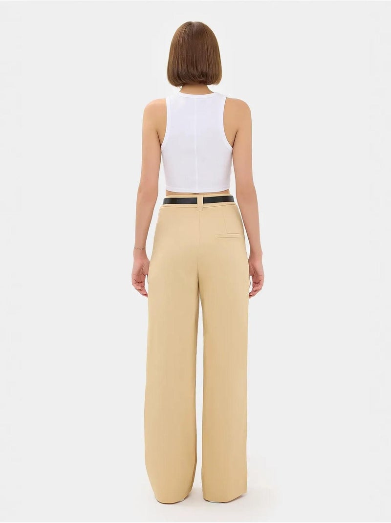 Pantalon large plissé taille haute Beige naturel - Kiabi