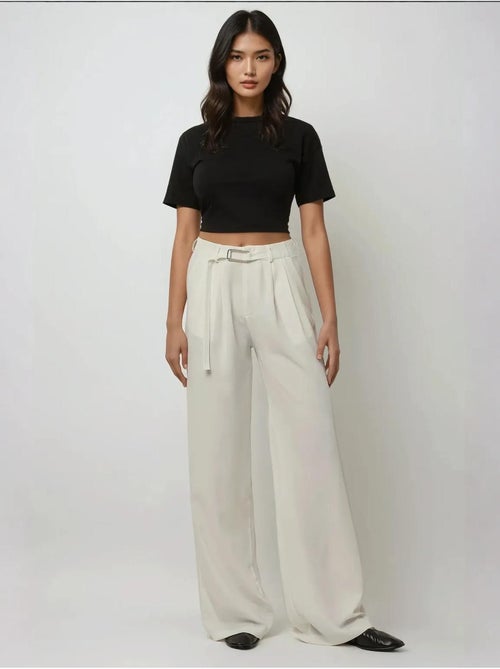 Pantalon large plissé taille haute - Kiabi Pantalon large plissé taille haute - Kiabi