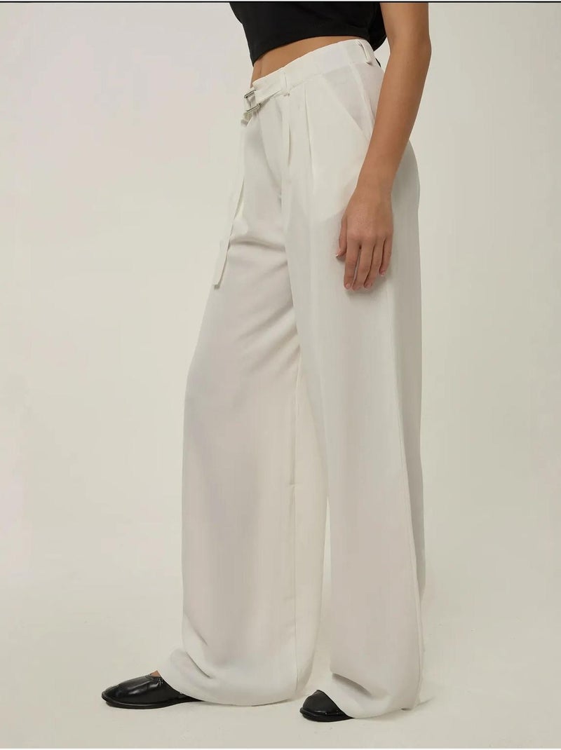 Pantalon large plissé taille haute Blanc - Kiabi