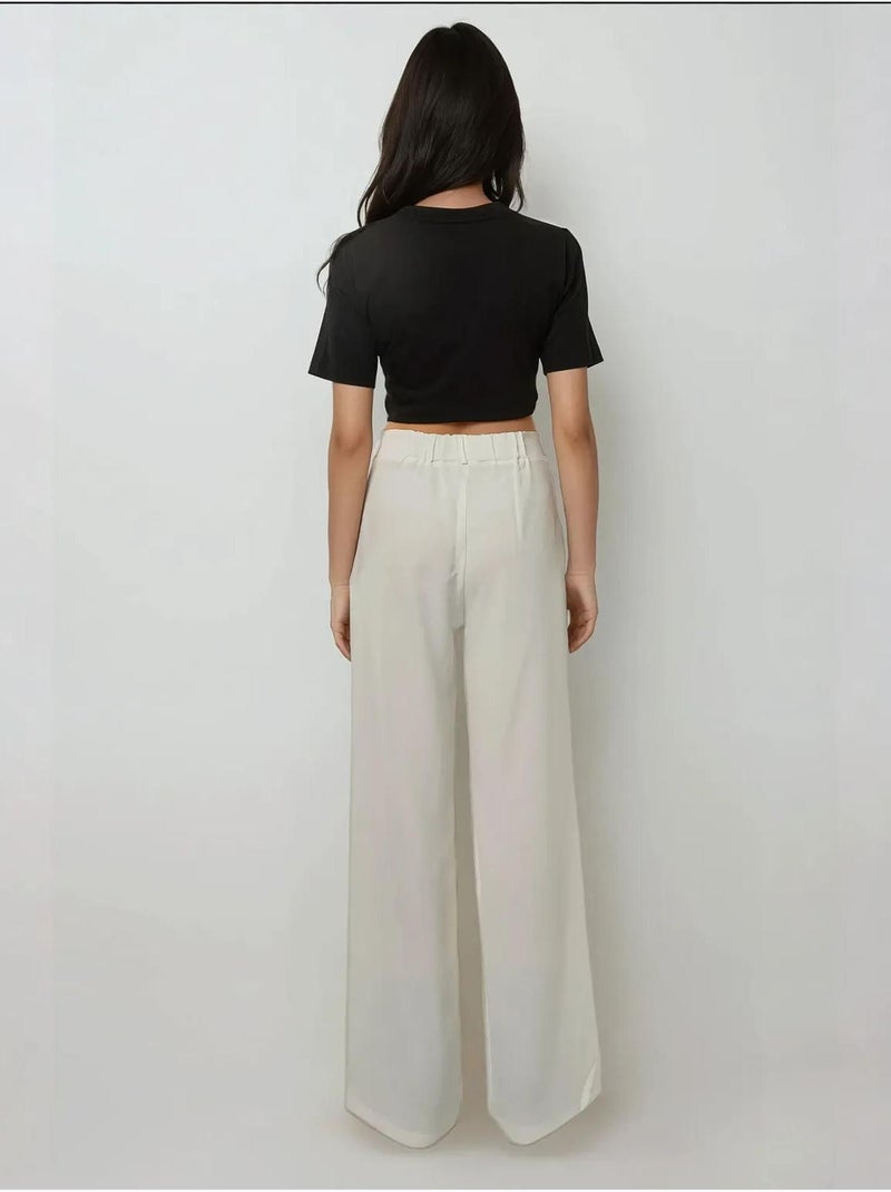 Pantalon large plissé taille haute Blanc - Kiabi
