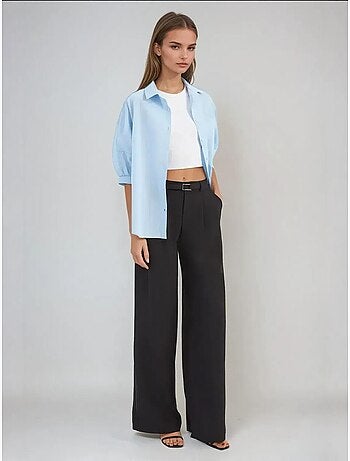 Pantalon large plissé taille haute