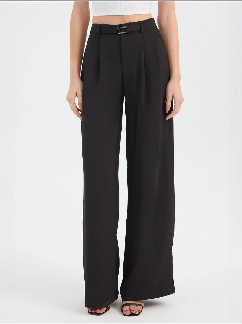 Pantalon large plissé taille haute Noir - Kiabi